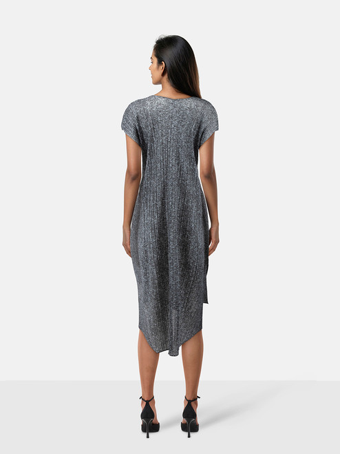 Issey Miyake Pleats Please Grey Midi V-Neck Dress Issey Miyake Pleats Please Grey Midi V-Neck Dress