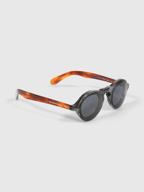 Burberry Grey & Brown Round Tortoiseshell Sunglasses