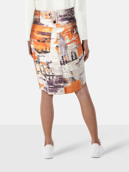Prada Oil Paint Print Denim Skirt