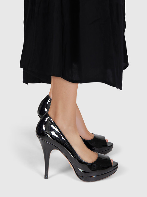 Prada Black Patent Leather Peep Toe Heels
