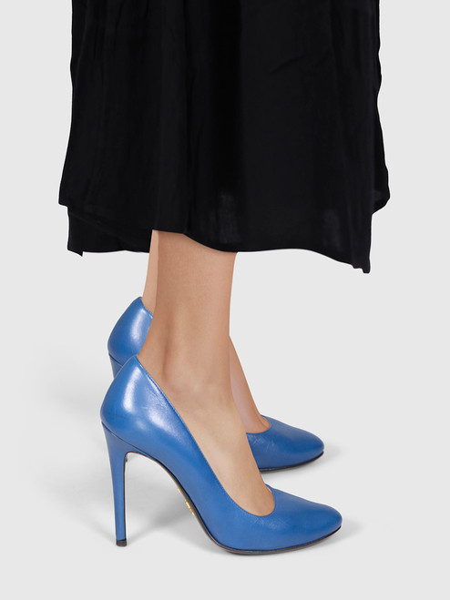 Prada Navy Leather Almond Toe Pumps