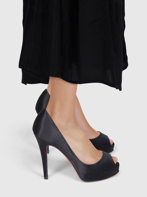 Christian Louboutin Black Peep Toe Satin Heels