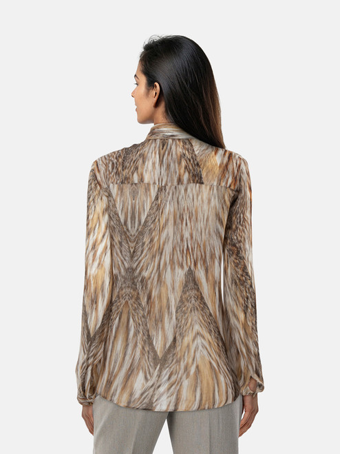 Roberto Cavalli Brown Fur Print Sheer Shirt