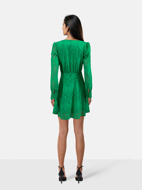 Sézane Green Ilona Broderie Anglaise Dress