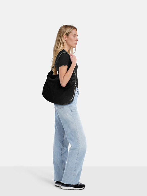 Furla Black Suede Shoulder Bag
