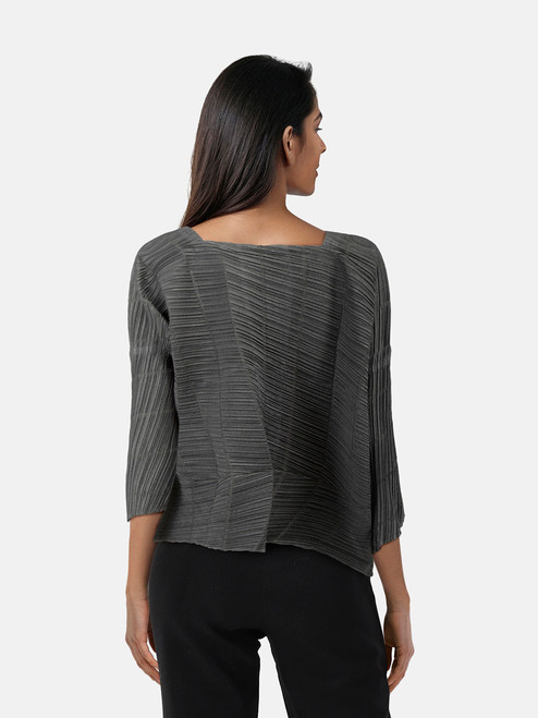Issey Miyake Pleats Please Grey Square Neck Top