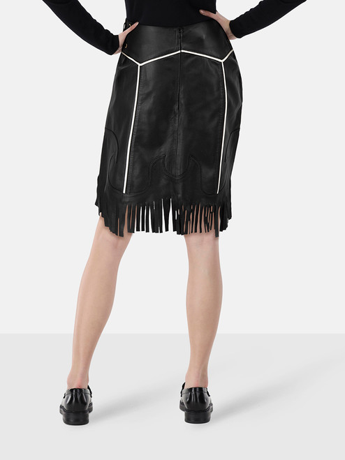 SKIIM Black Fringed Leather Skirt