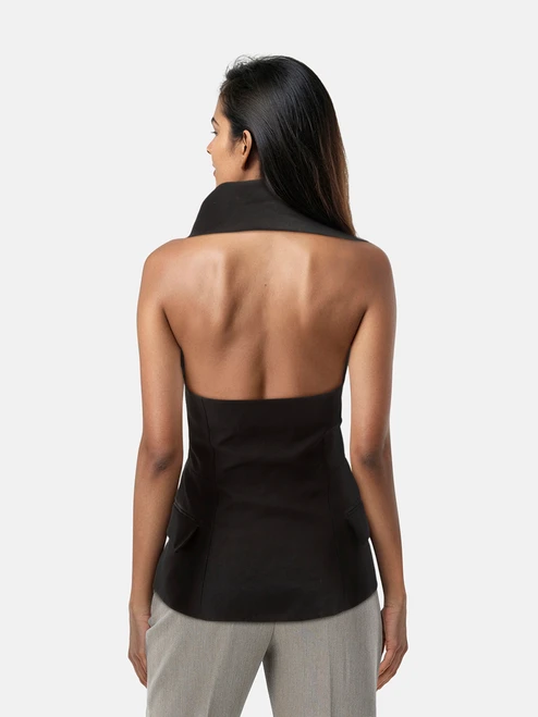 Balmain Black Halterneck Double Breasted Vest