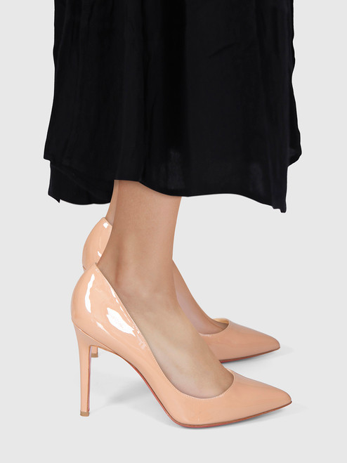 Christian Louboutin Nude Kate 100 Patent Leather Pumps