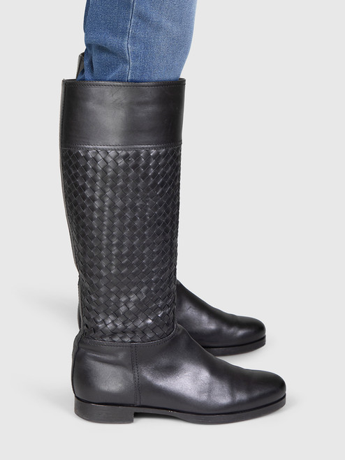 Bottega Veneta Black Intrecciato Knee High Boots