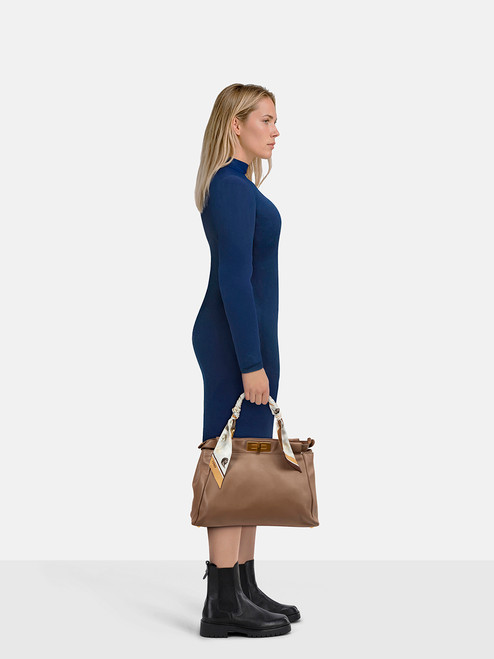 Fendi Brown Leather Peekaboo Medium Bag With Scarf