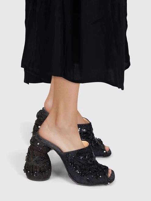 Dries Van Noten Black Sequin Embellished Mules