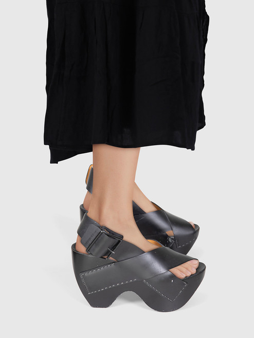 Acne Studios Black Leather Platform Clogs
