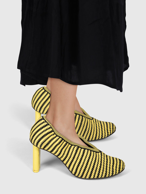 Céline Yellow & Black Striped Knit Pumps