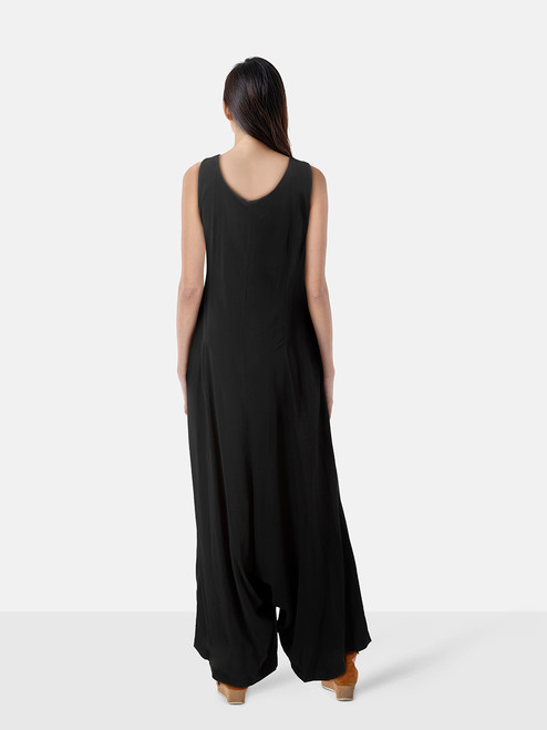Yohji Yamamoto Black Silk Lace Up Jumpsuit