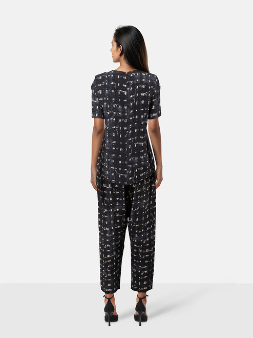 Marni Navy Silk Abstract Pattern Trousers & Top Set