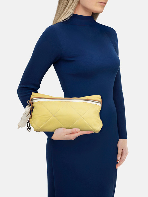 Lanvin Yellow Leather Matelasse Clutch