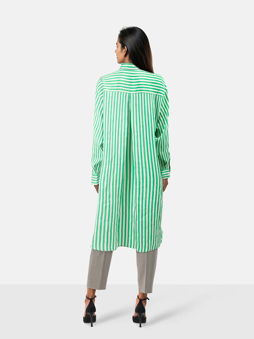 Etro Green Silk Striped Oversize Shirt