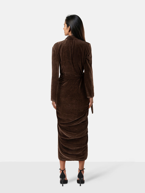 Rick Owens Brown Velvet Midi Wrap Dress