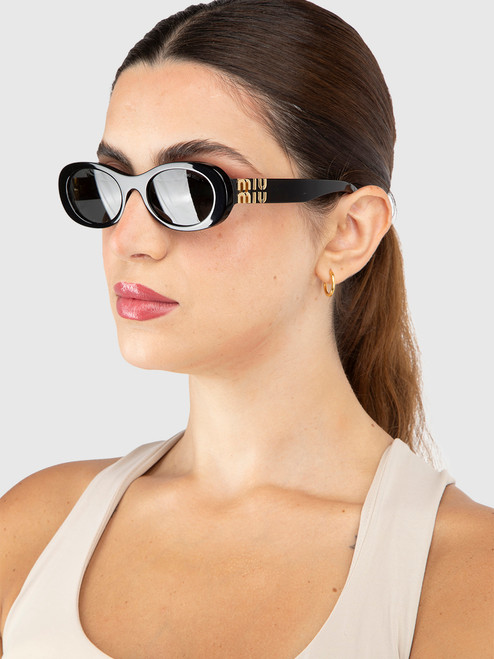 Miu Miu Black Acetate Oval Sunglasses
