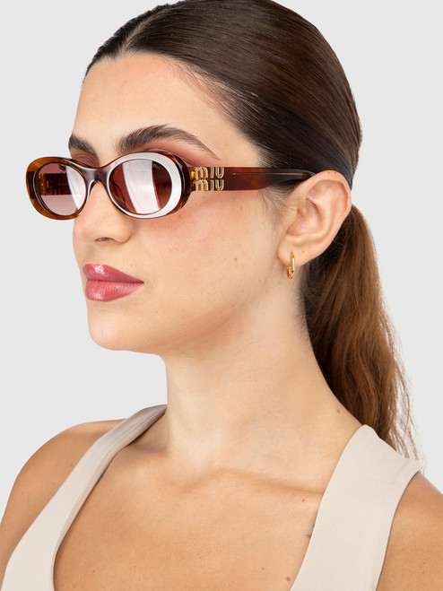 Miu Miu Striped Tobacco Oval Sunglasses