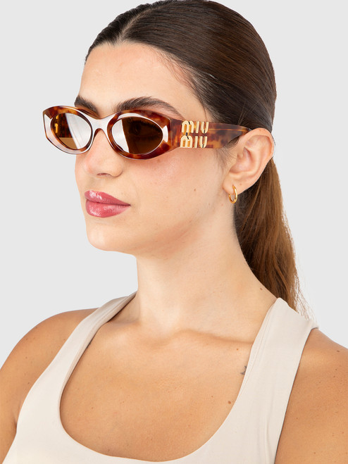 Miu Miu Havana Tortoiseshell Oval Sunglasses