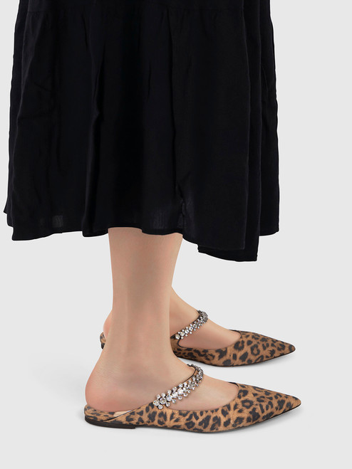 Jimmy Choo Brown Suede Leopard Embellished Flats