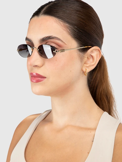 Miu Miu Gold Frame Grey Rimless Sunglasses