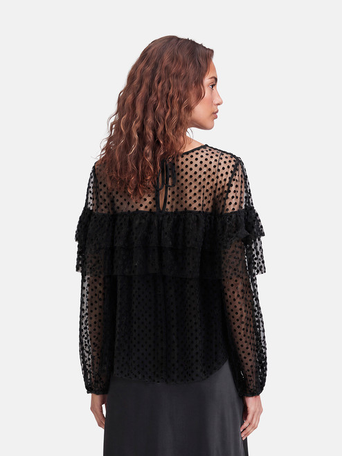 ba&sh Black Sheer Polka Dot Blouse