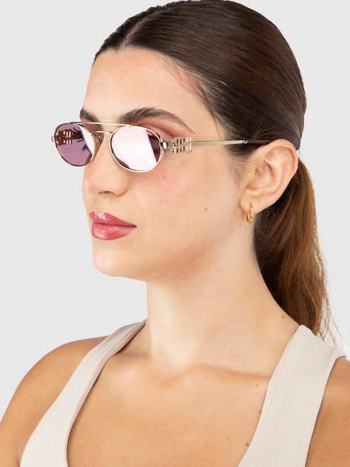 Miu Miu Gold Frame Pink Oval Sunglasses