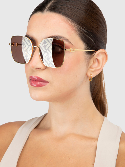 Fendi Brown FF Mirrored Sunglasses