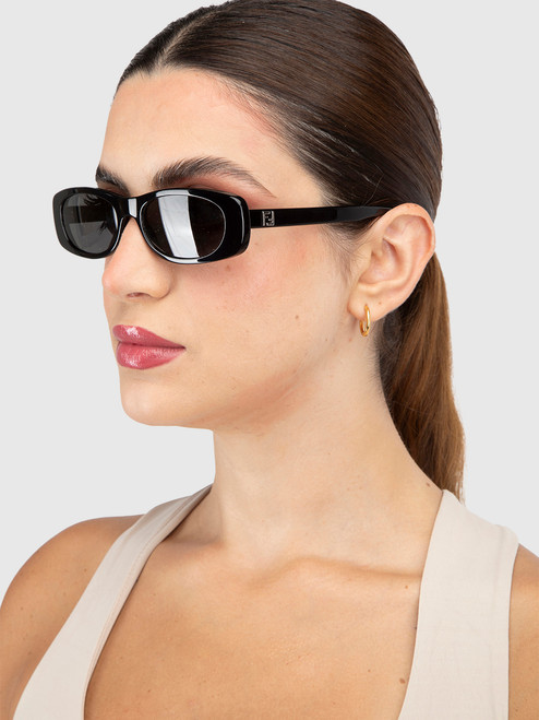 Fendi Black FF Squared Oval Sunglasses