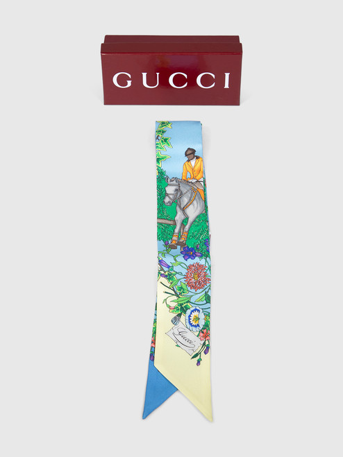 Gucci Floral & Horse Print Silk Twill Scarf