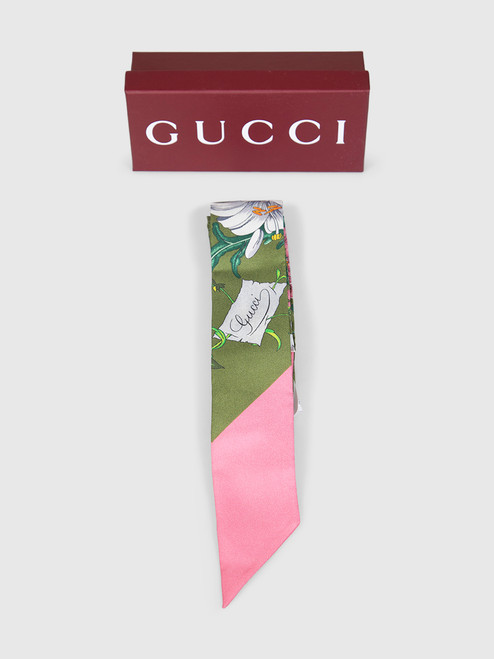 Gucci Floral Print Silk Twill Scarf