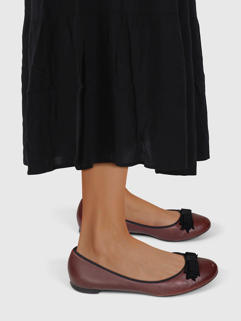 Chanel Burgundy Leather CC Bow Ballet Flats