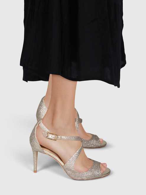 Jimmy Choo Gold Glitter Open Toe Heels