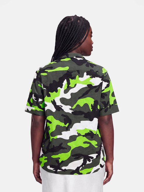 Valentino Garavani Green Camo Print Short Sleeve Shirt