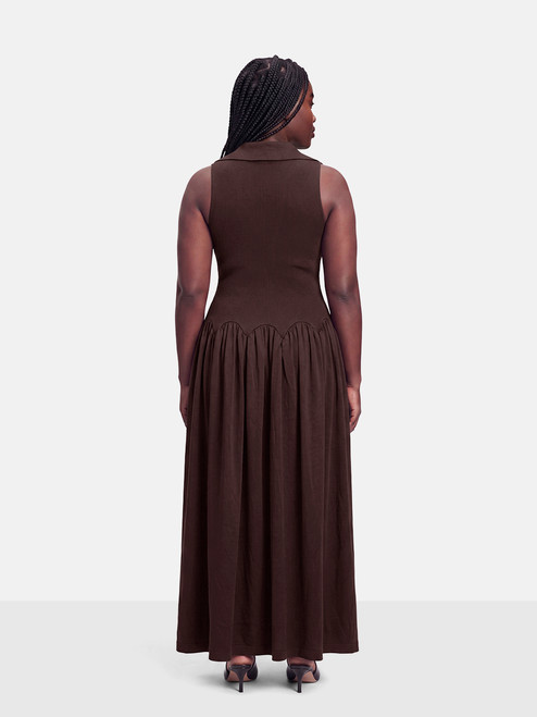 Self-Portrait Brown Ribbed Knit Midi Dress Self-Portrait Brown Ribbed Knit Midi Dress