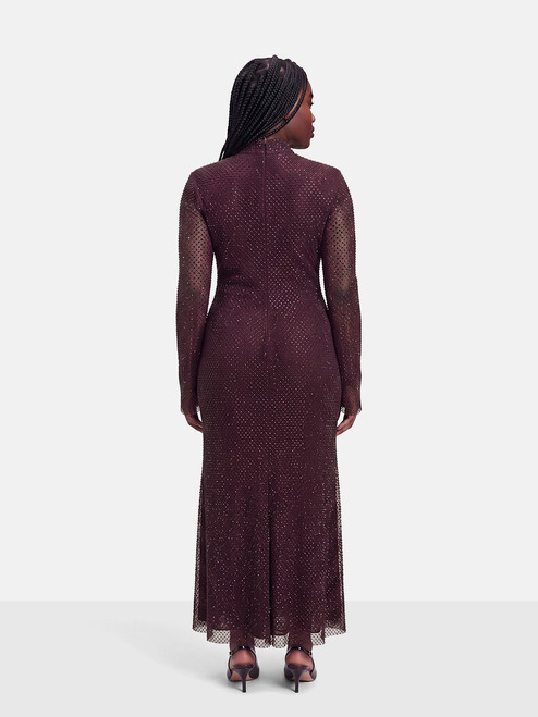 Self-Portrait Burgundy Rhinestone Fishnet Midi Dress Self-Portrait Burgundy Rhinestone Fishnet Midi Dress