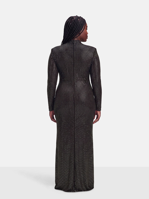 Self-Portrait Black Rhinestone Mesh Cutout Maxi Dress Self-Portrait Black Rhinestone Mesh Cutout Maxi Dress