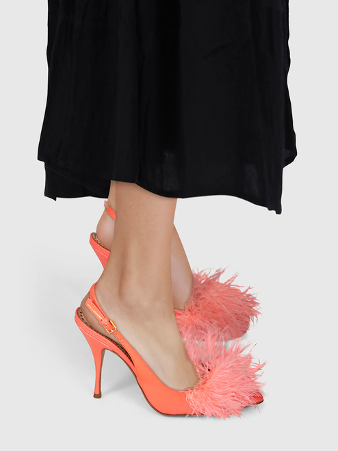 Moschino Pink Patent Feather Heels