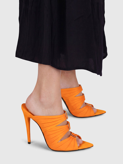Saint Laurent Orange Emilie 110 Satin Crepe Mules