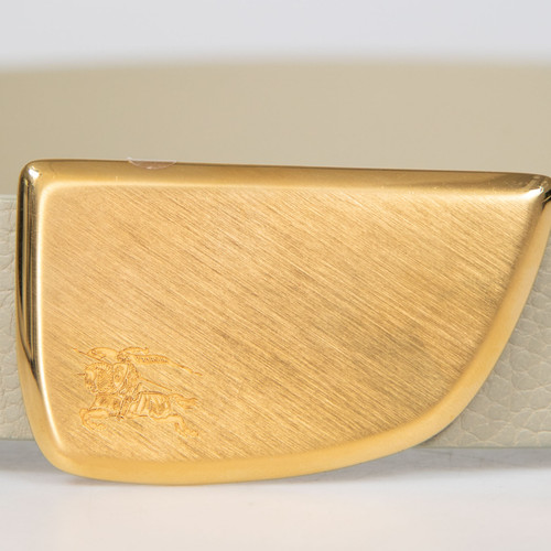 Burberry Grey Leather Logo Engraved Belt