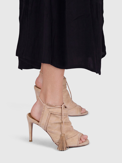 Aquazzura Beige Suede Tassel Mules