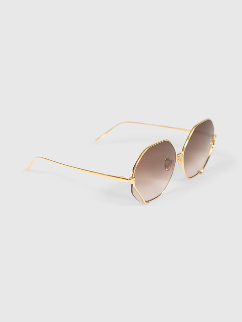 Linda Farrow Brown Gold Plated Hexagon Sunglasses