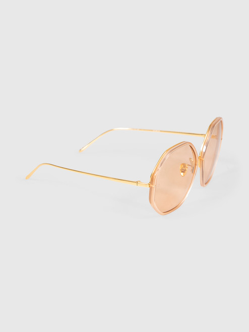 Linda Farrow Peach Gold Plated Heptagon Sunglasses