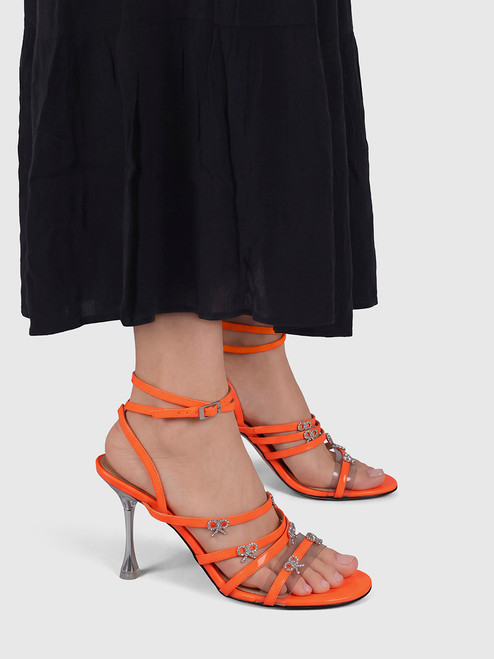 Mach & Mach Orange Patent Camille Crystal Sandals