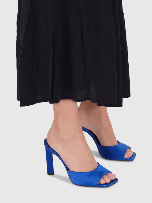 The Attico Blue Satin Crystal Kaia Mules