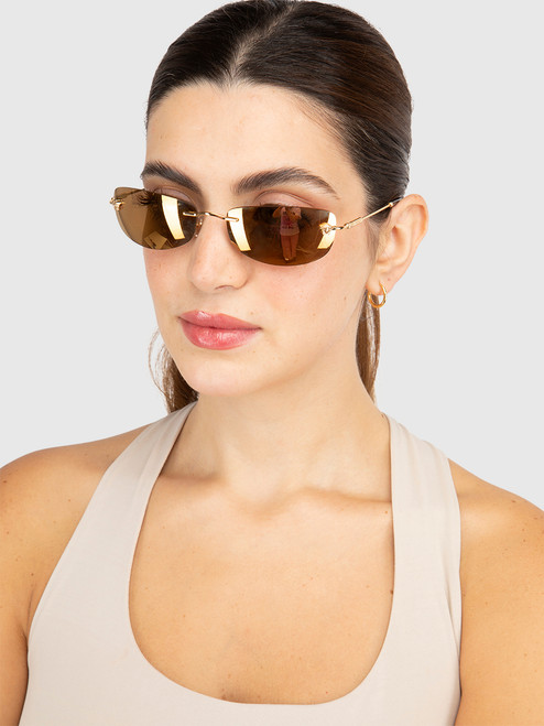 Versace Gold Rimless Rectangle Sunglasses