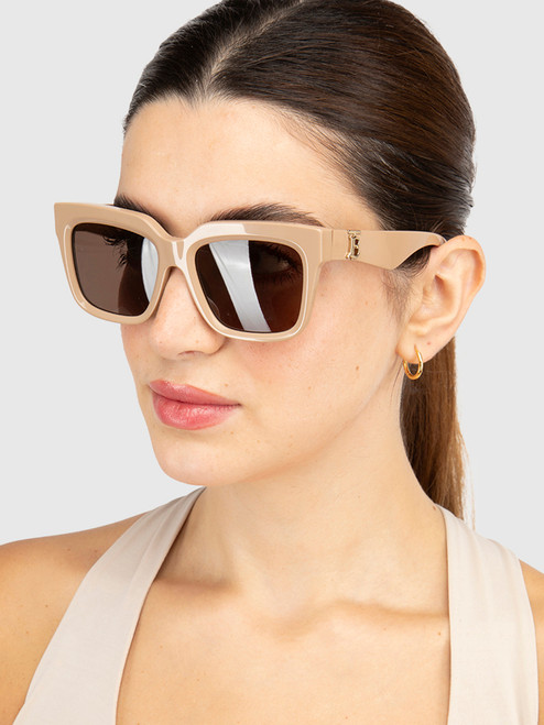 Burberry Beige Square Logo Arm Sunglasses